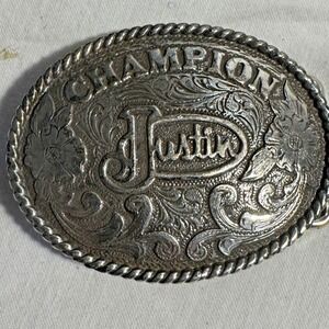 Justin Belt‎ Buckle Champion Small 2.75" Silver Tone Floral